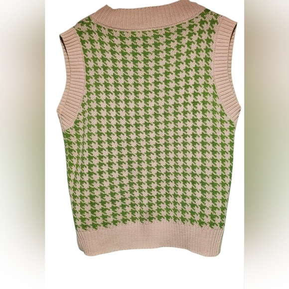 SDENCIN Green and Cream Houndstooth Sweater Vest Oversized Medium 24 PTP - Picture 2 of 4